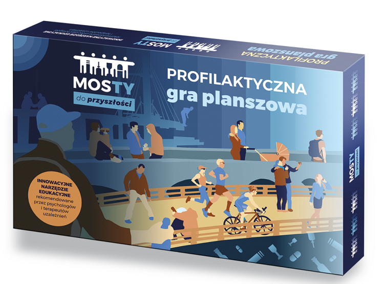 Na zdjęciu opakowanie profilaktycznej gry planszowej "Mosty do przyszłości".