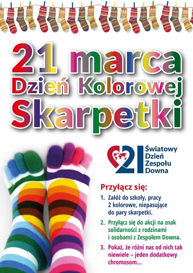 Plakat informujący o Dniu Kolorowej Skarpetki, 21 marca